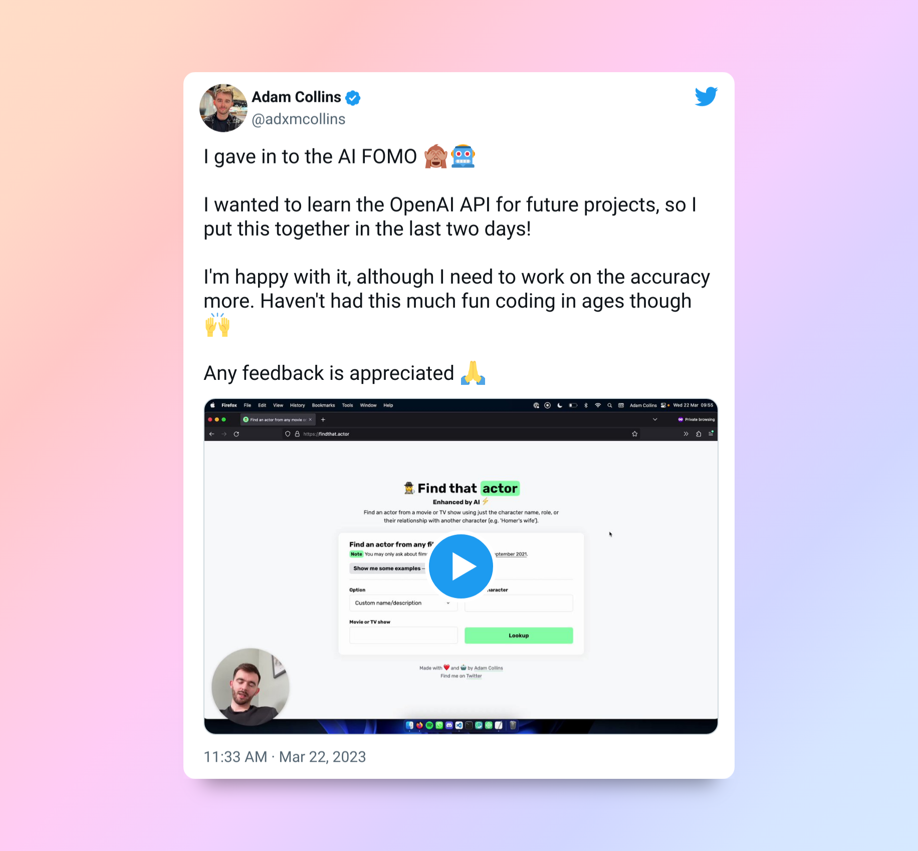 Tweet: I gave in to the AI FOMO